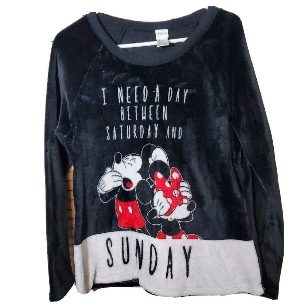 020) Disney Sweatshirt Youth 12 14 Black Large Soft Fleece Mickey Minnie‎